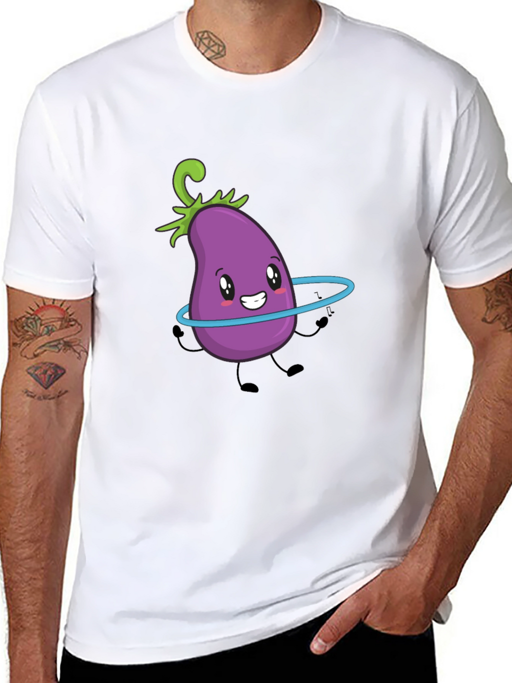 Cute Eggplant Hula Hoop Black T-Shirt