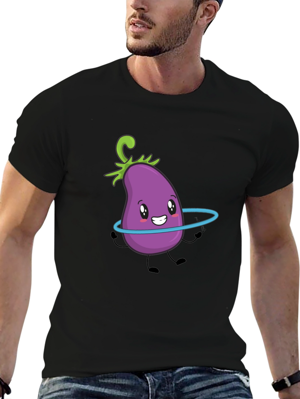 Cute Eggplant Hula Hoop Black T-Shirt