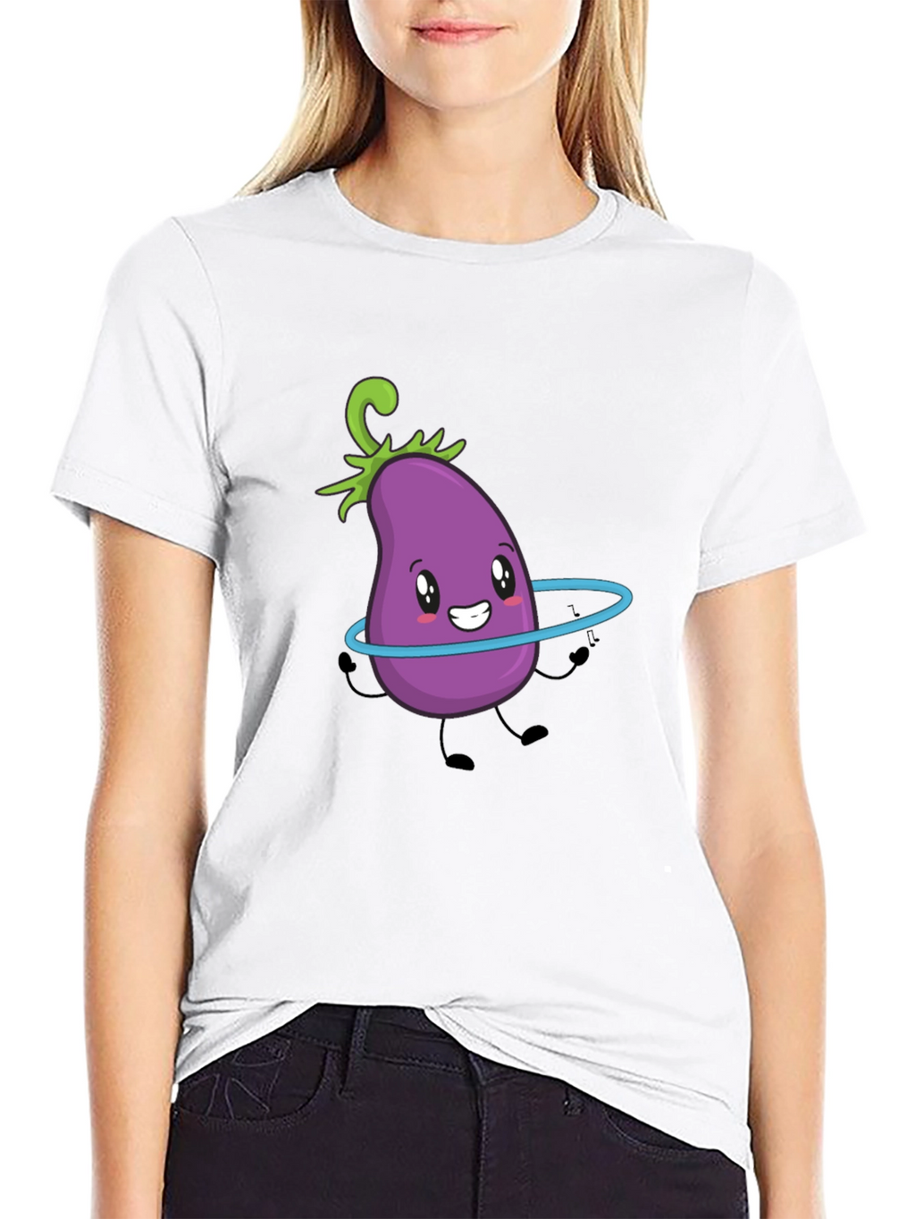 Cute Eggplant Hula Hoop Black T-Shirt