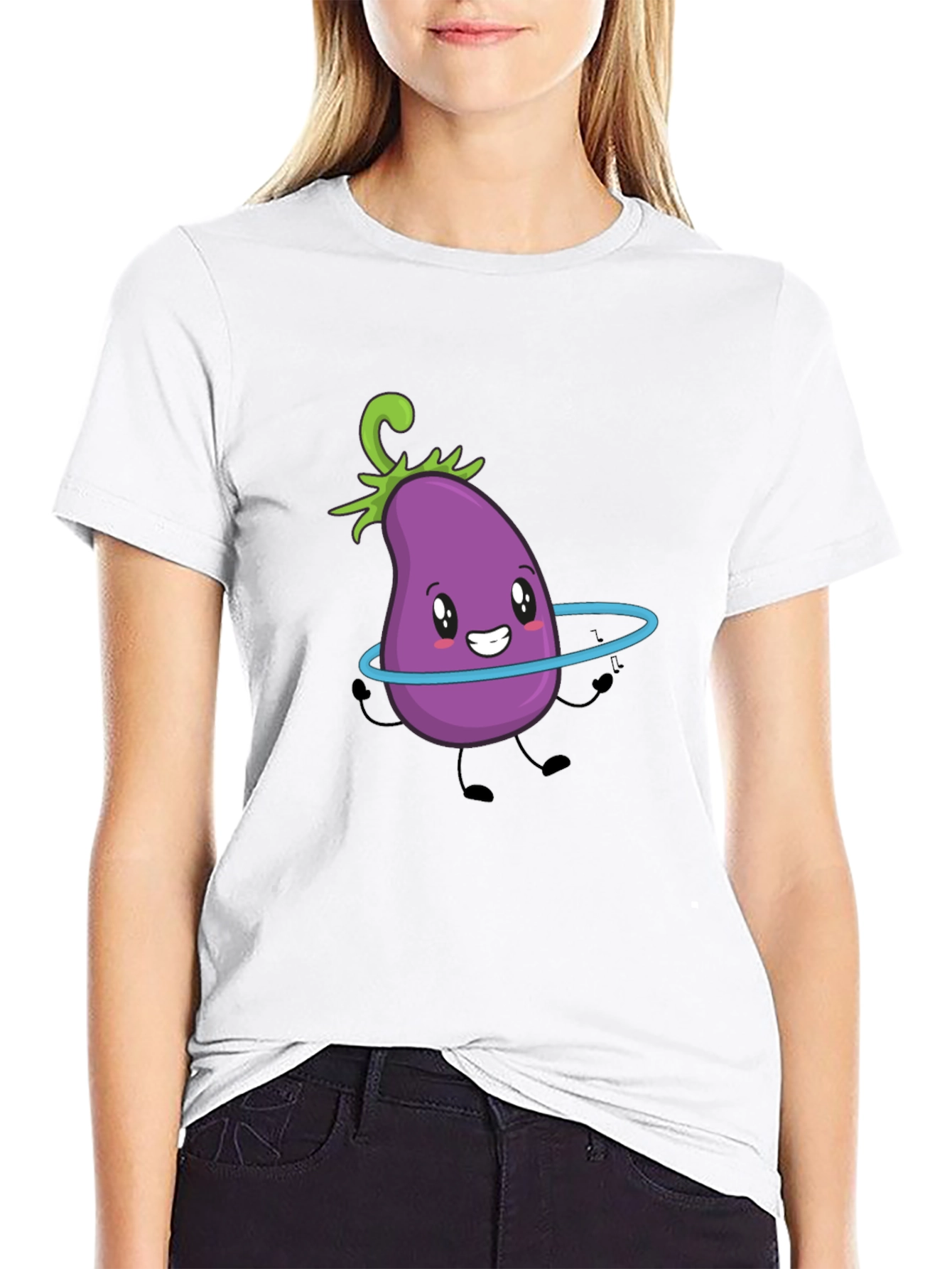 Cute Eggplant Hula Hoop Black T-Shirt
