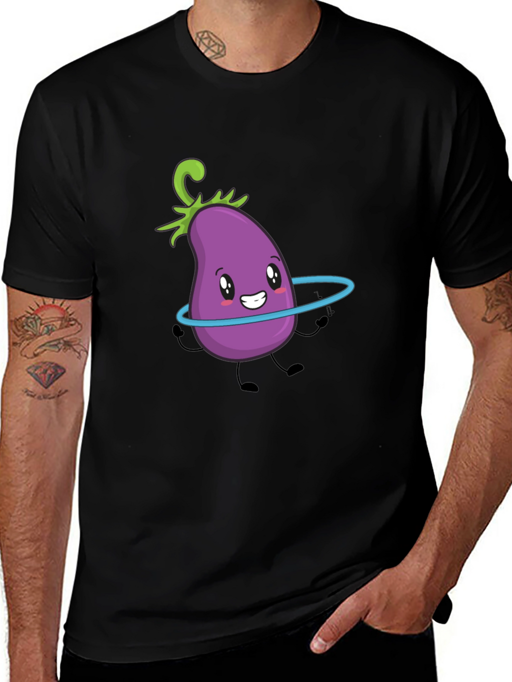 Cute Eggplant Hula Hoop Black T-Shirt