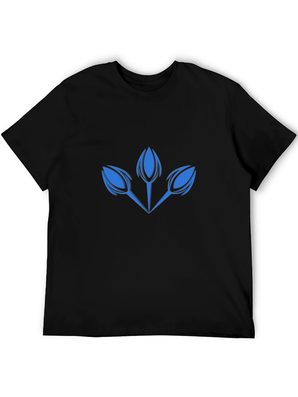 Modern Blue Floral Graphic Print Black T-Shirt