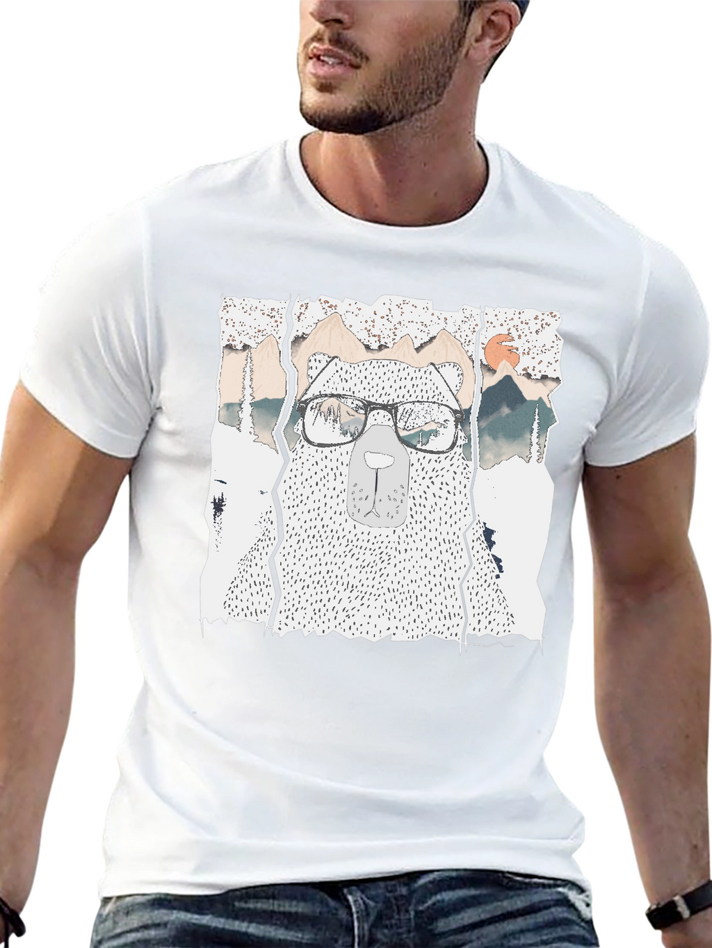 Hipster Bear Graphic Tee - Cool Mountain Design