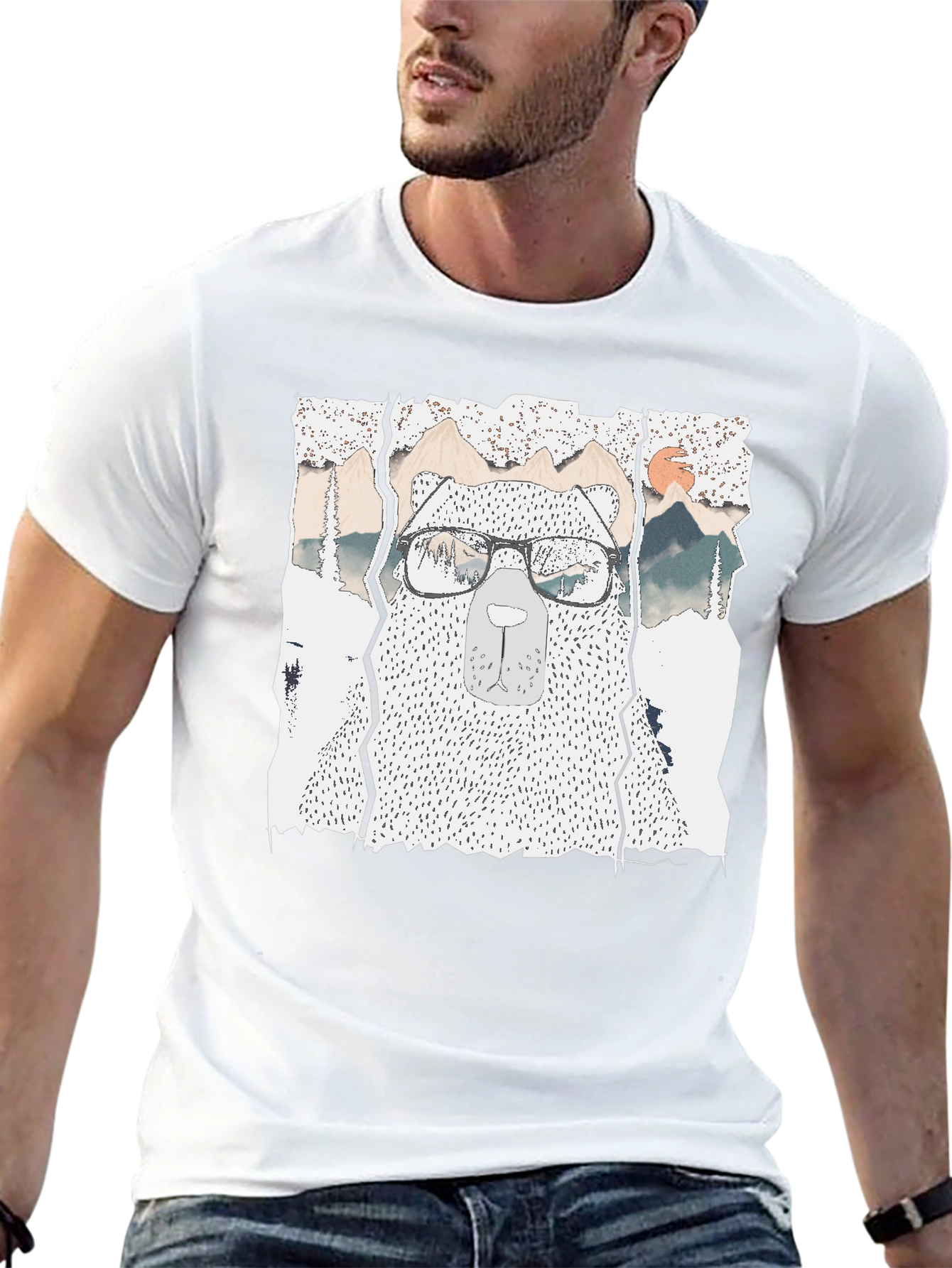 Hipster Bear Graphic Tee - Cool Mountain Design