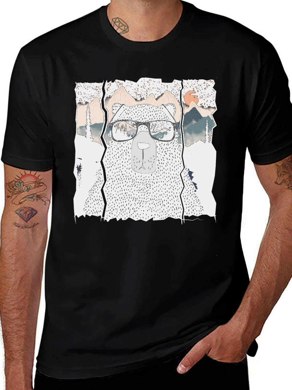 Hipster Bear Graphic Tee - Cool Mountain Design