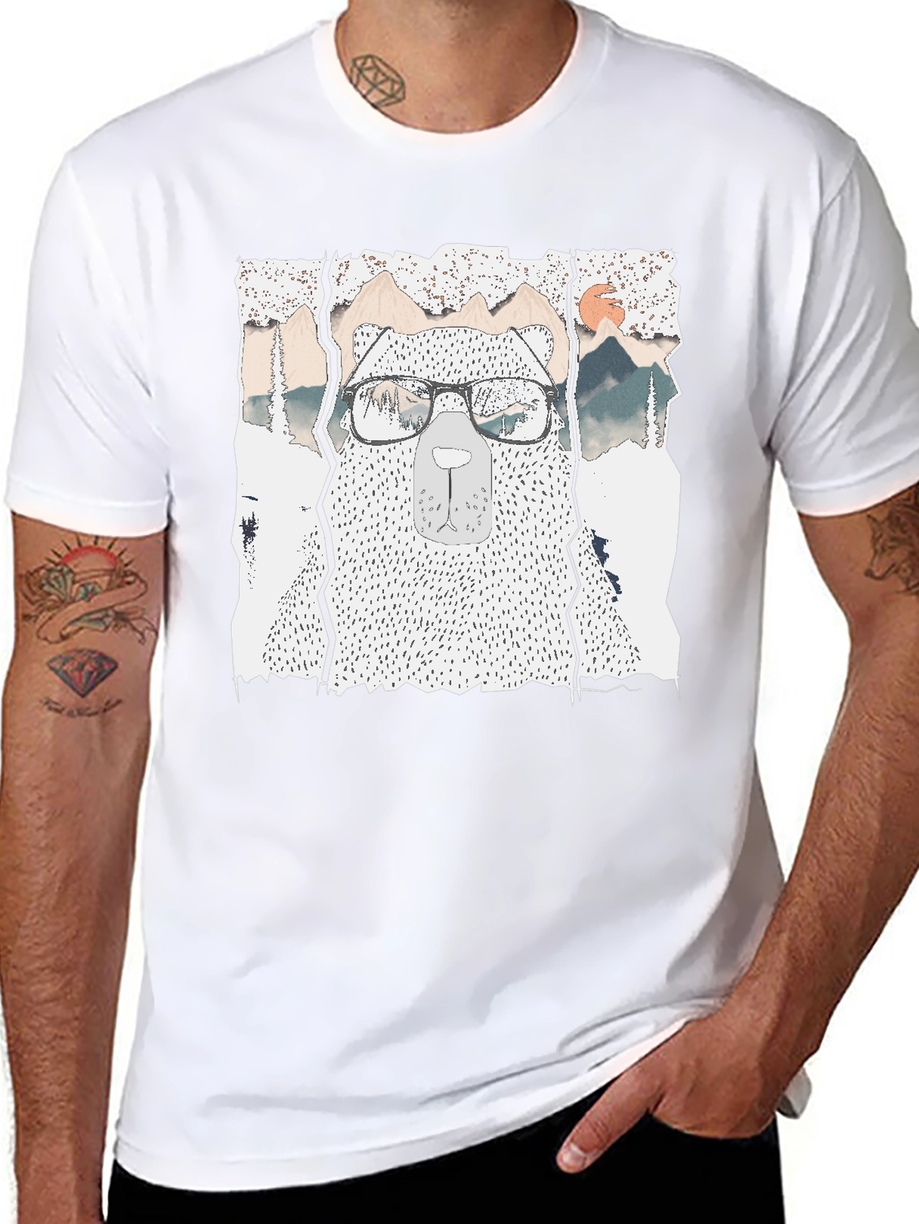 Hipster Bear Graphic Tee - Cool Mountain Design