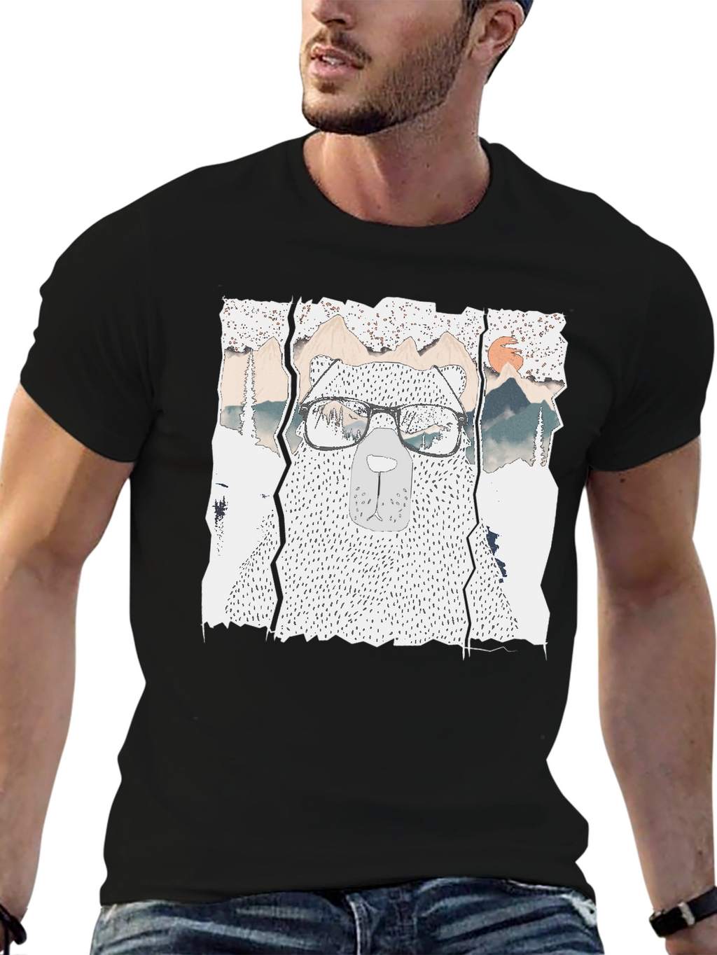 Hipster Bear Graphic Tee - Cool Mountain Design