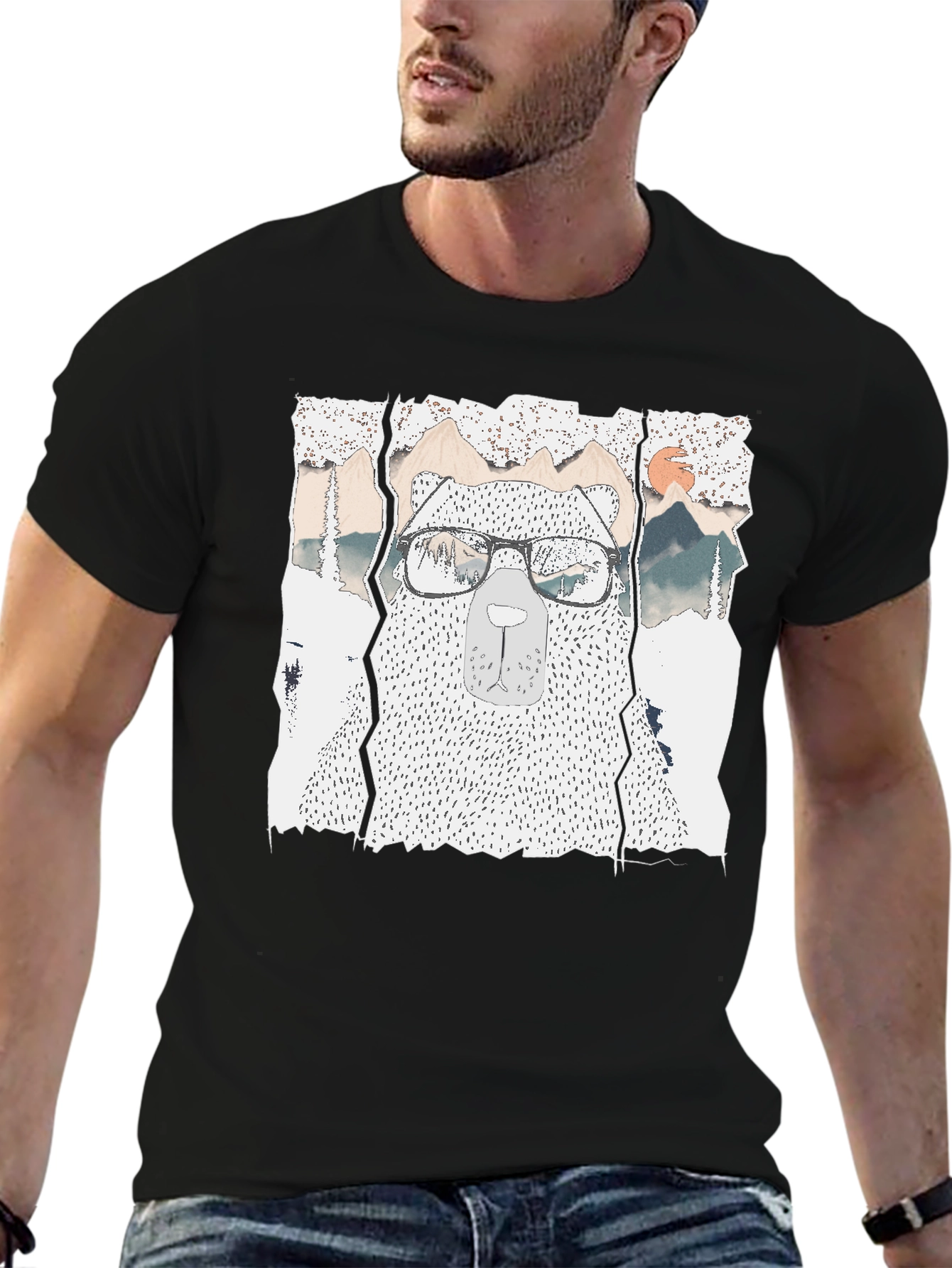 Hipster Bear Graphic Tee - Cool Mountain Design