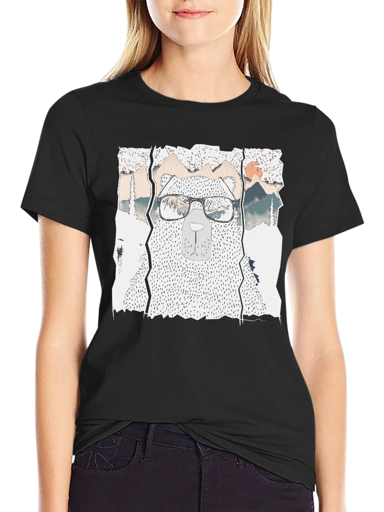 Hipster Bear Graphic Tee - Cool Mountain Design