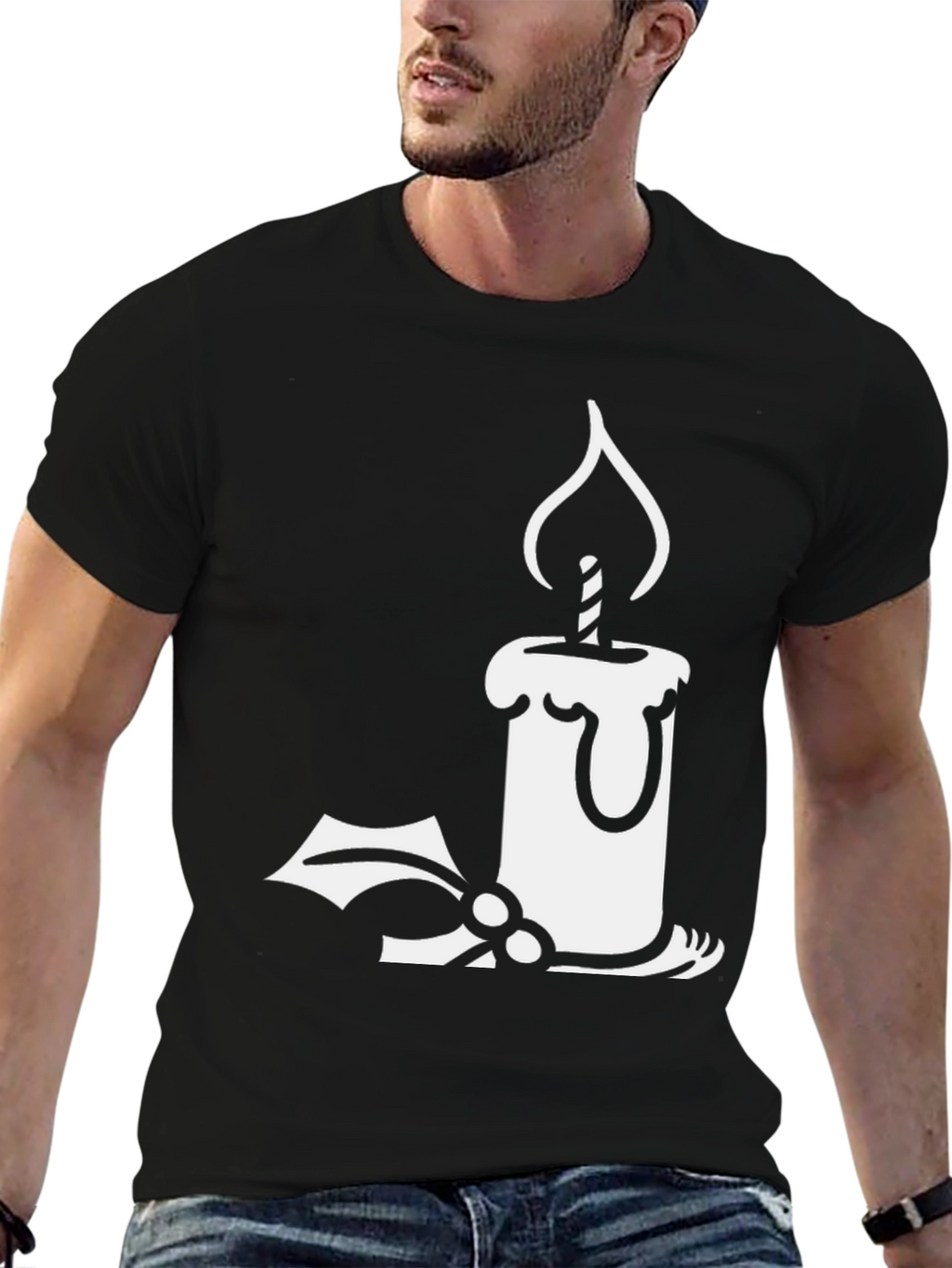 Holiday Candle Graphic T-Shirt - Festive Style