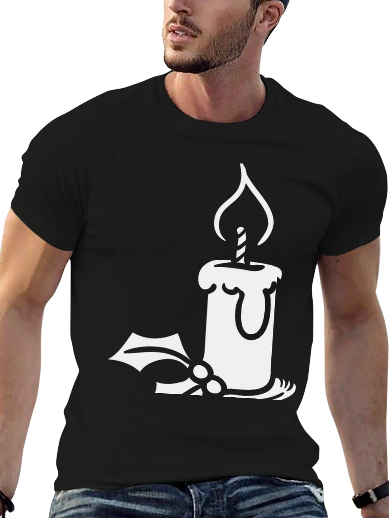 Holiday Candle Graphic T-Shirt - Festive Style