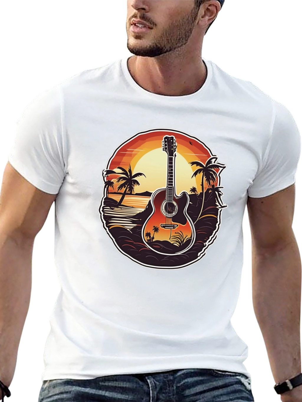 Sunset Guitar Graphic Tee - Island Vibe