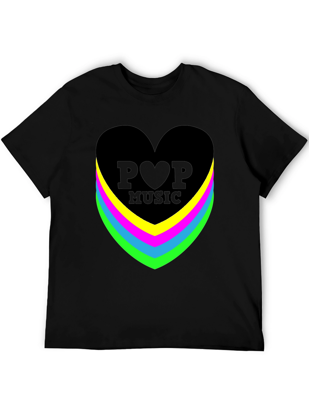 Pop Music Heart Graphic Black T-Shirt
