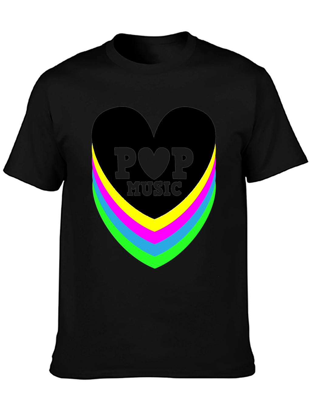 Pop Music Heart Graphic Black T-Shirt