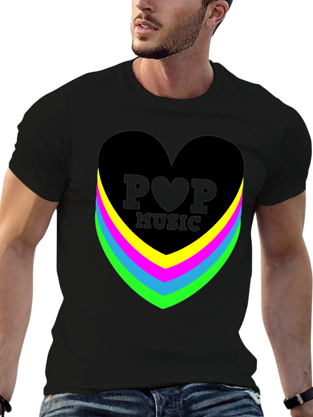 Pop Music Heart Graphic Black T-Shirt