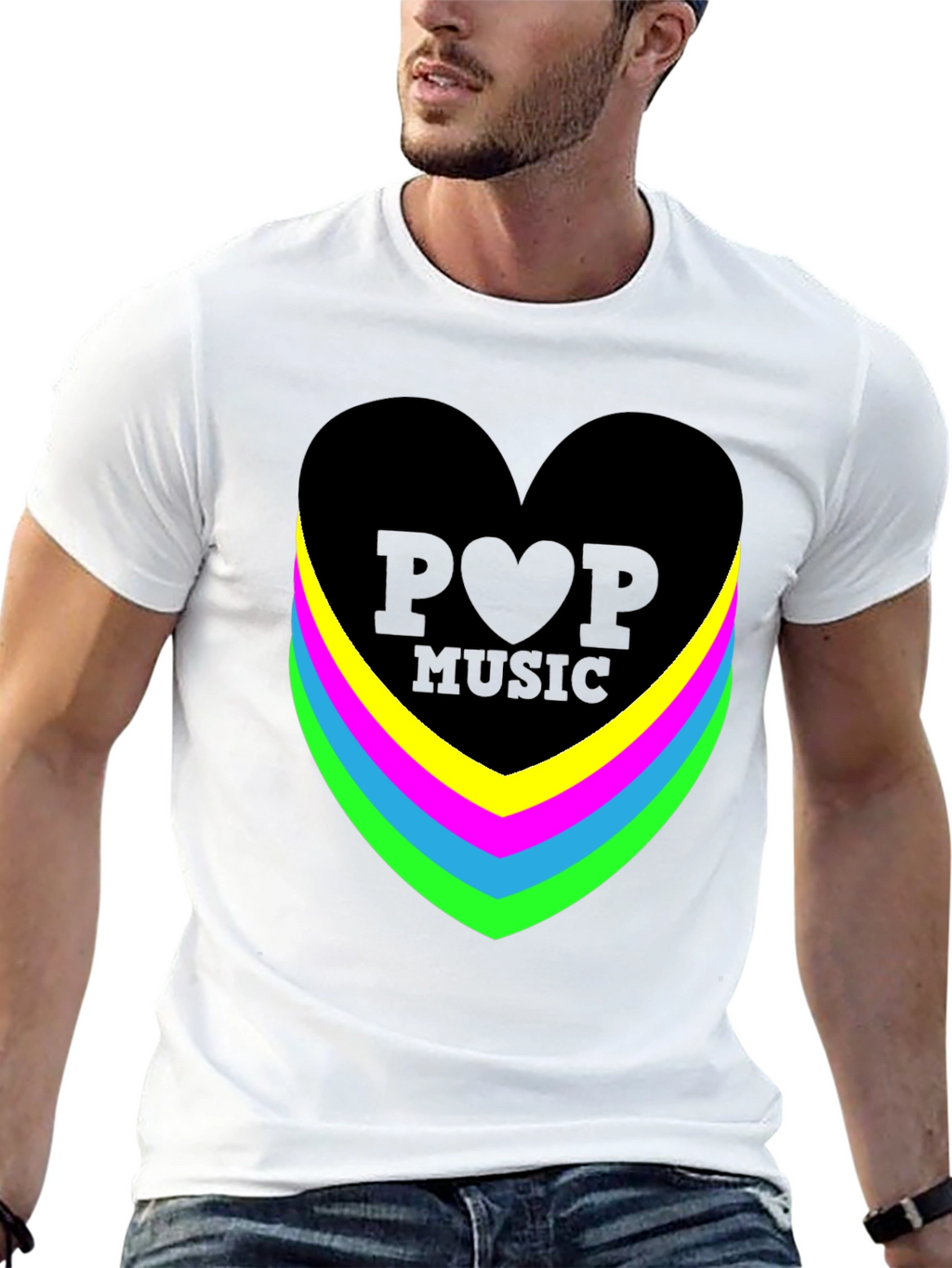 Pop Music Heart Graphic Black T-Shirt
