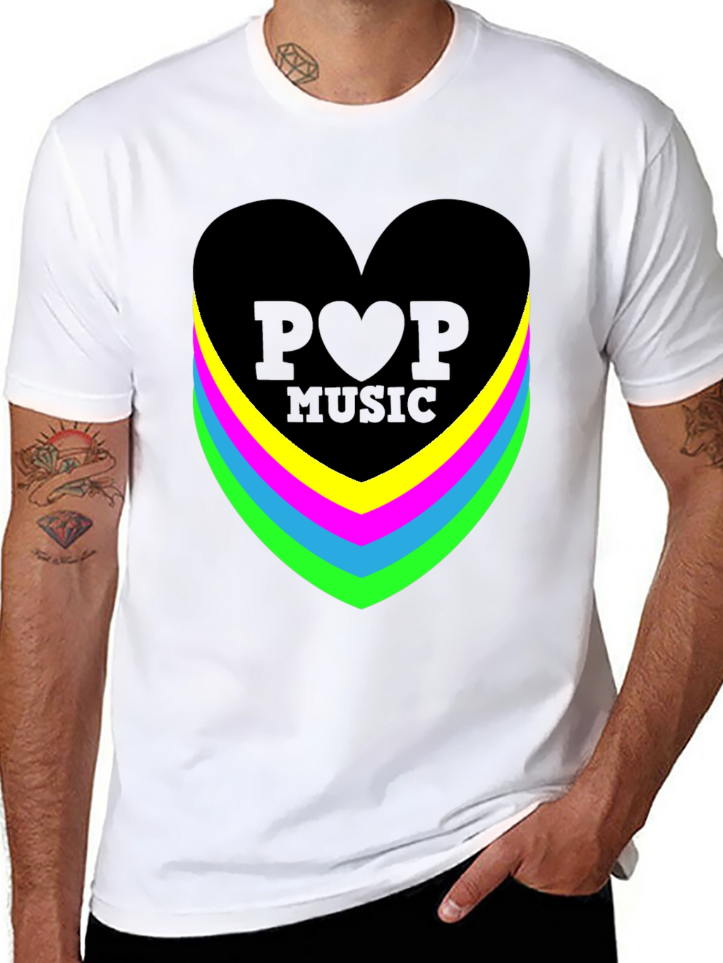 Pop Music Heart Graphic Black T-Shirt