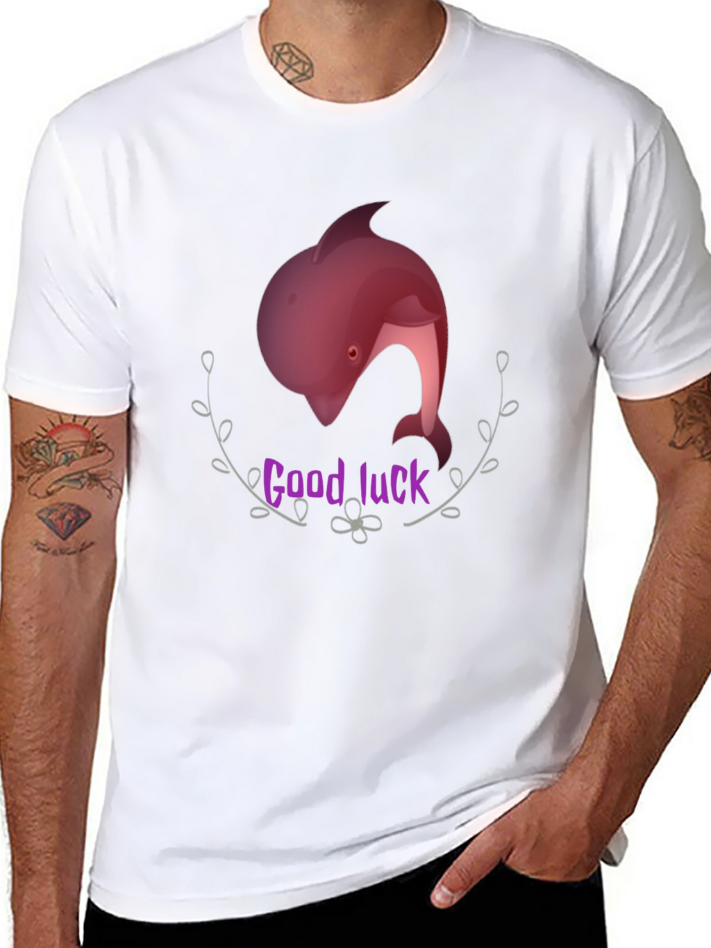 Good Luck Dolphin Graphic Tee - Black Unisex T-Shirt
