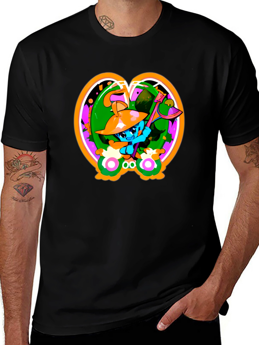 Fun Cartoon Graphic Black T-Shirt