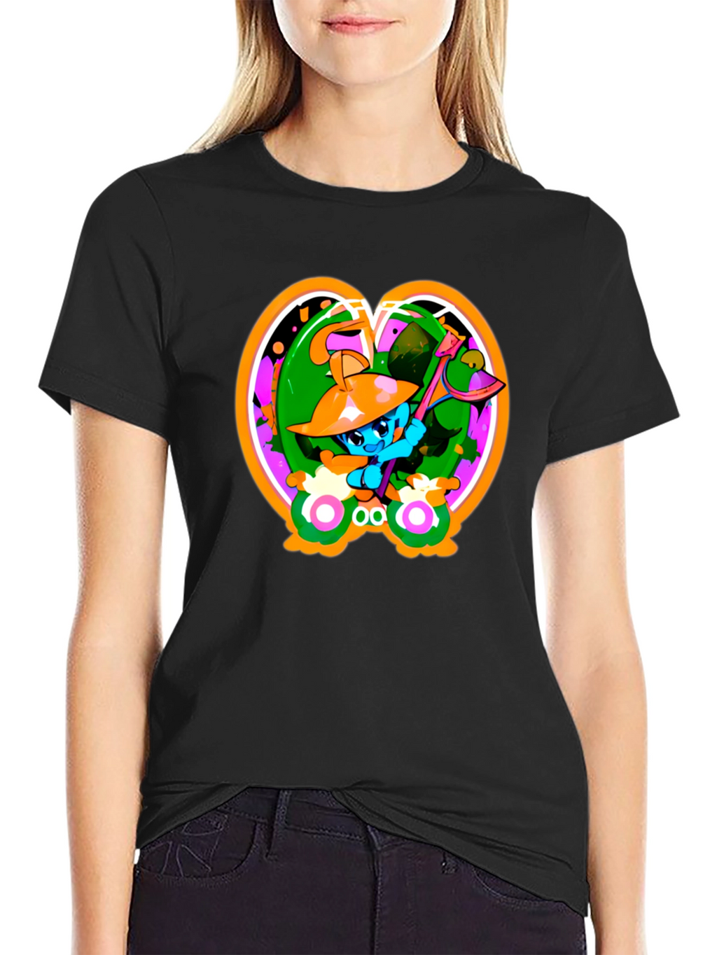Fun Cartoon Graphic Black T-Shirt
