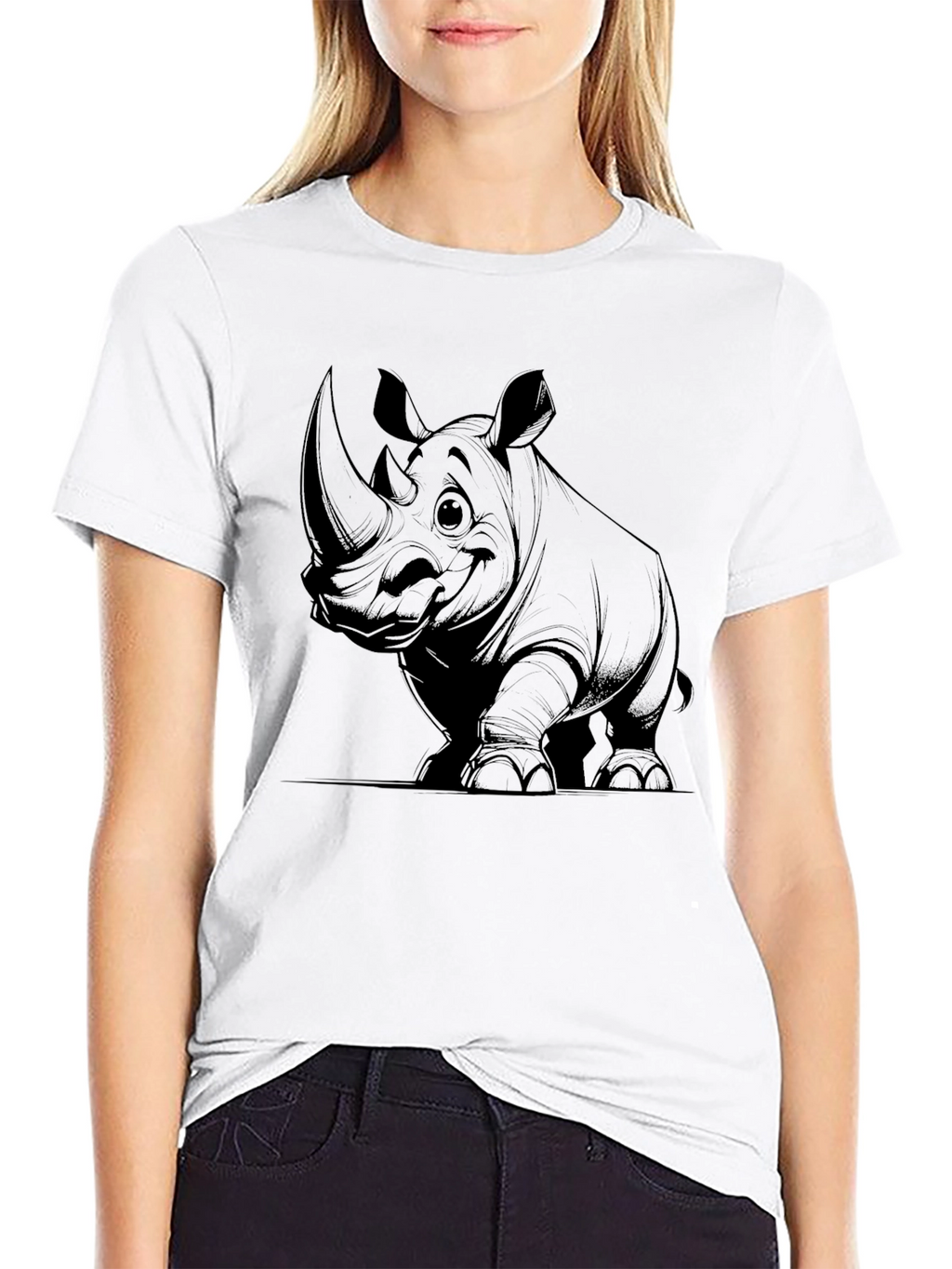 Rhino Graphic Tee - Black Cotton T-Shirt