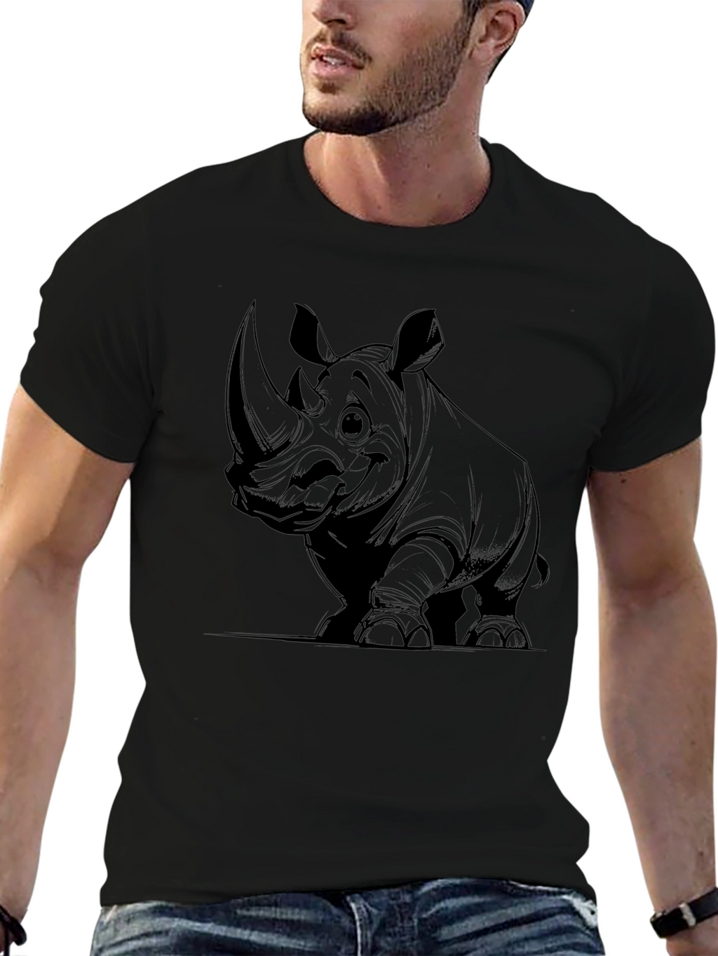 Rhino Graphic Tee - Black Cotton T-Shirt