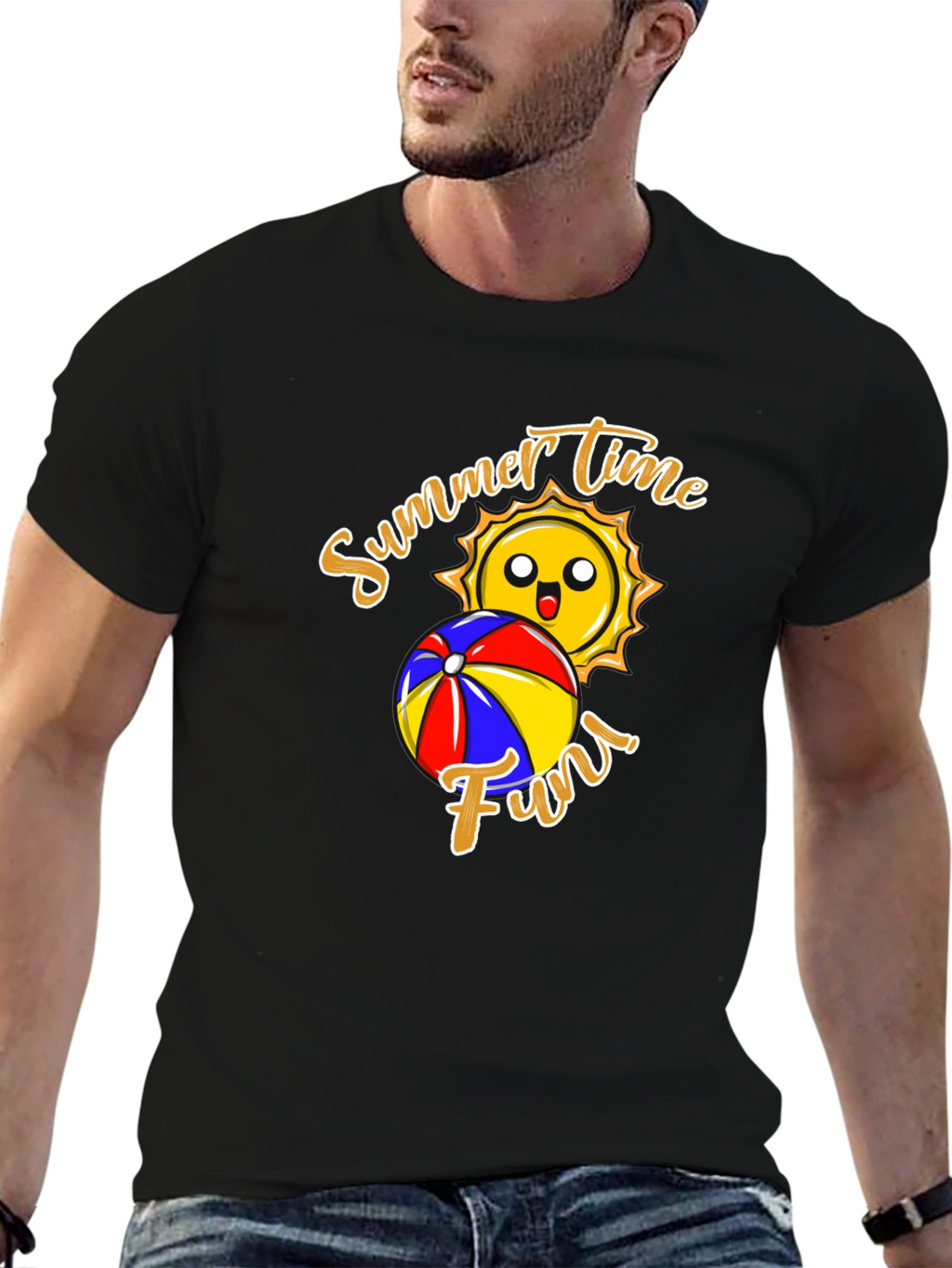 Summer Time Fun T-Shirt - Black Crew Neck
