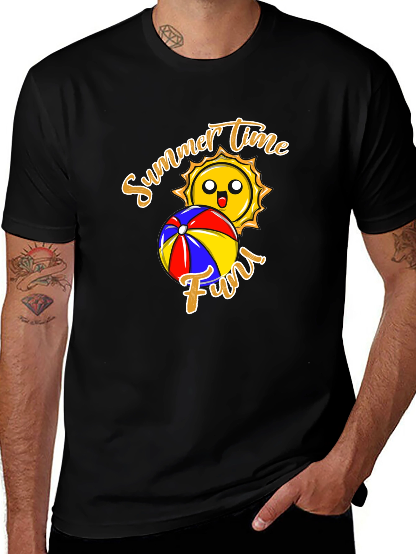 Summer Time Fun T-Shirt - Black Crew Neck