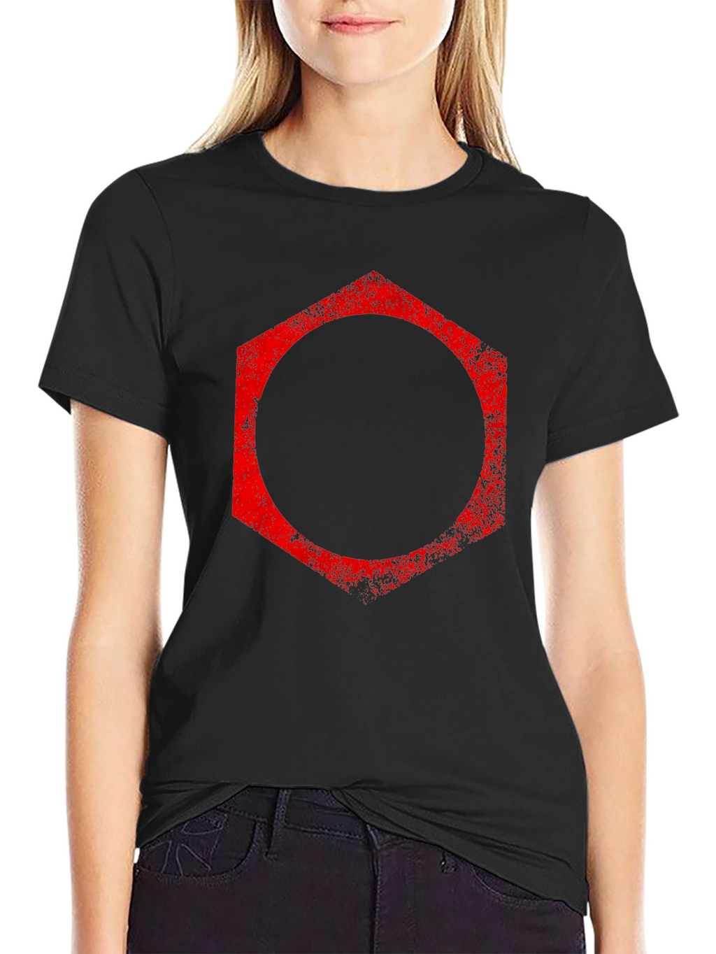 Red Hexagon Graphic Black T-Shirt