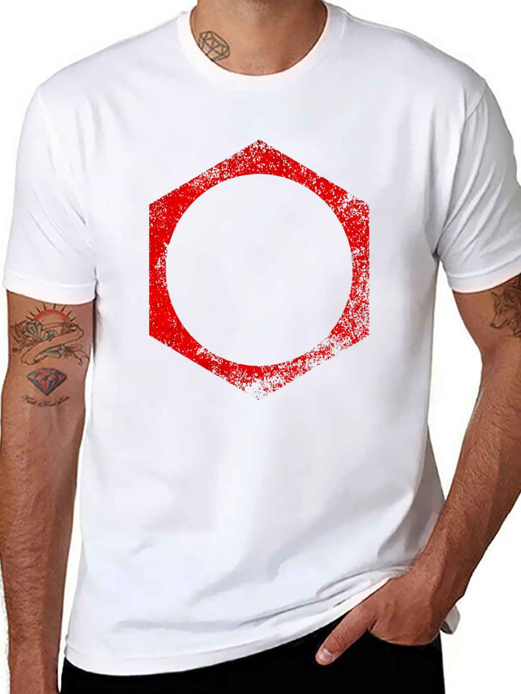 Red Hexagon Graphic Black T-Shirt