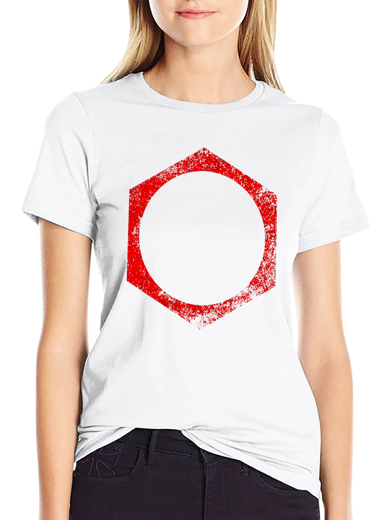 Red Hexagon Graphic Black T-Shirt