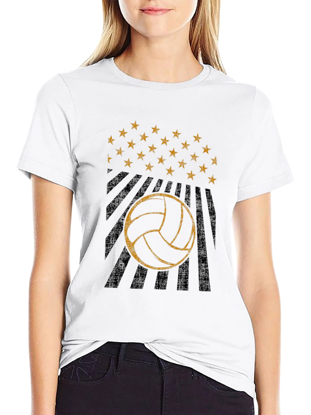 Volleyball Graphic Tee - Stars and Stripes Design