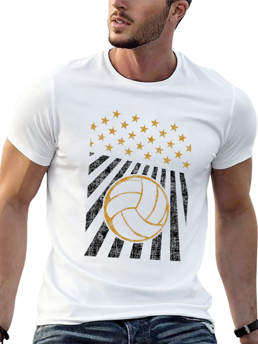 Volleyball Graphic Tee - Stars and Stripes Design