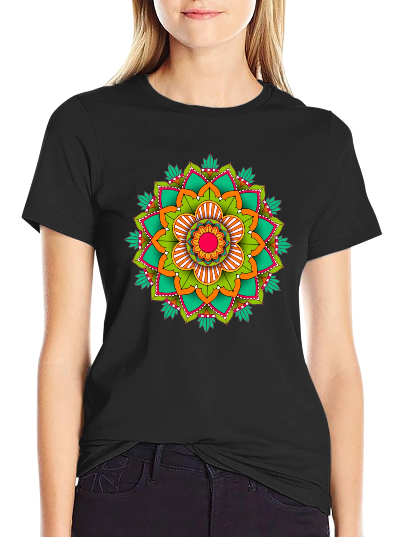 Mandala Graphic Print Black T-Shirt