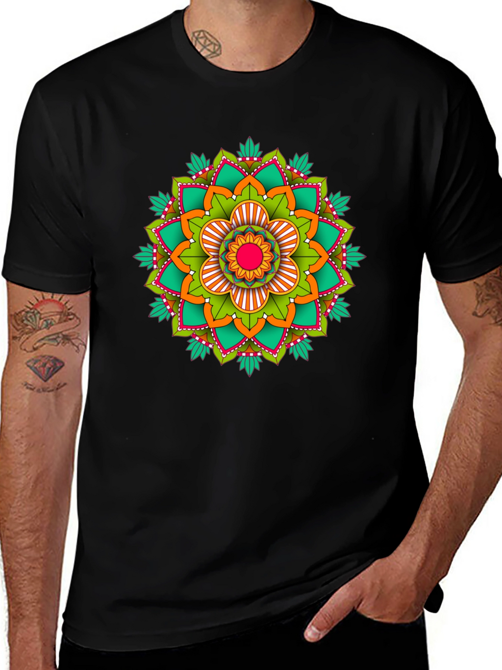 Mandala Graphic Print Black T-Shirt