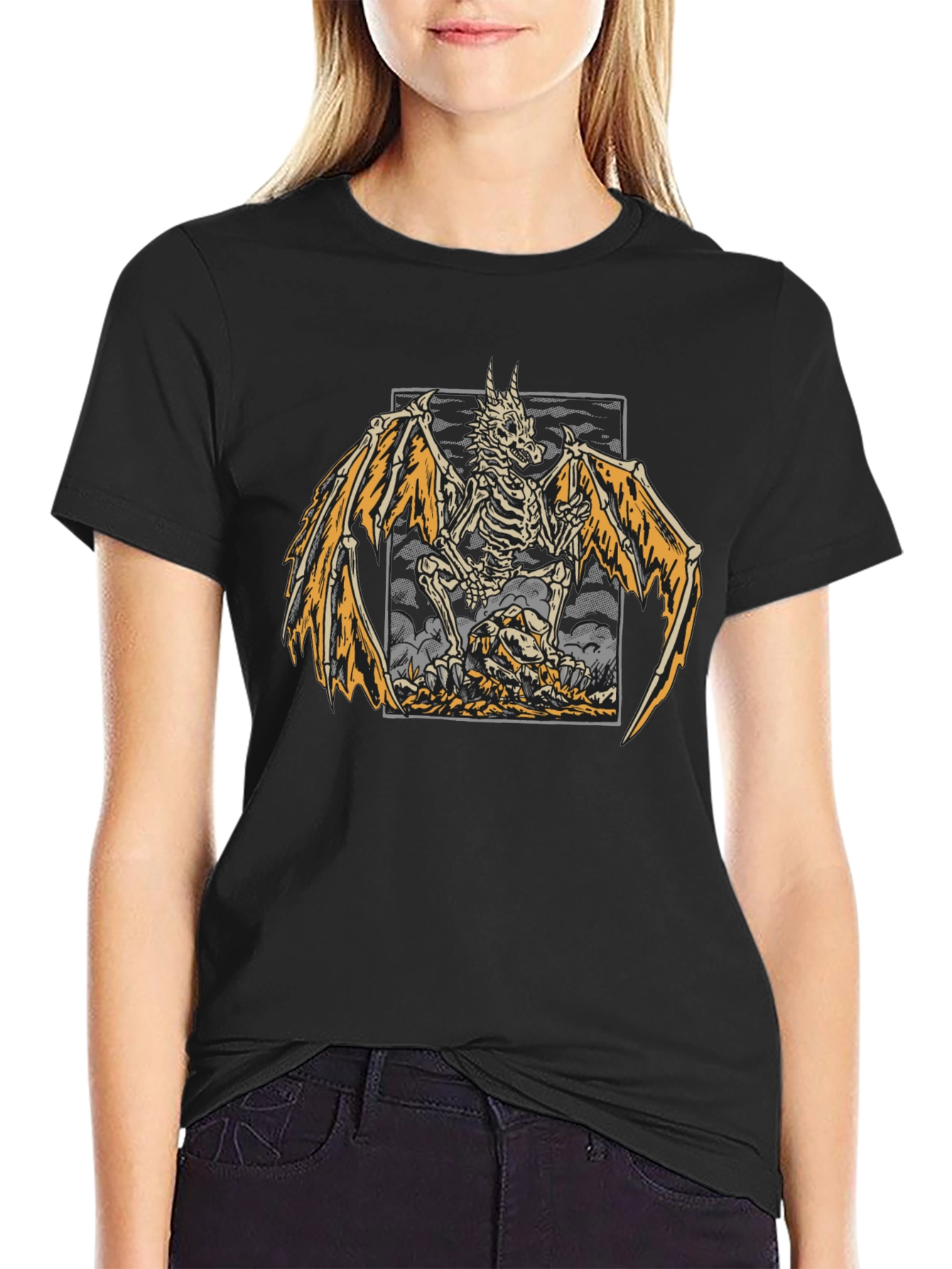 Skeleton Dragon Graphic Print T-Shirt