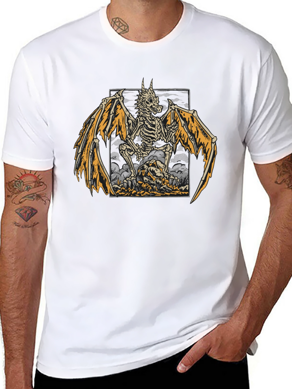 Skeleton Dragon Graphic Print T-Shirt