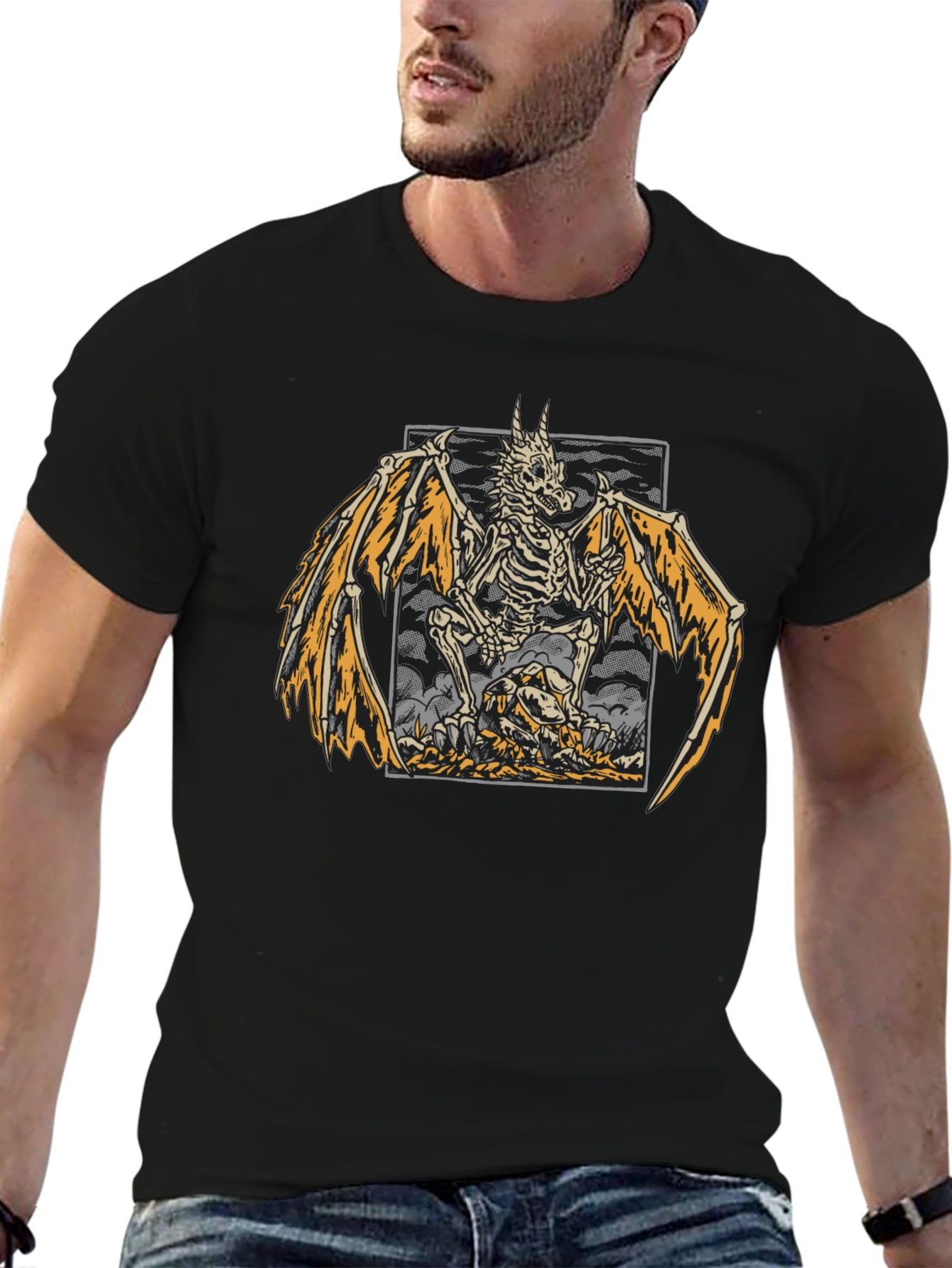 Skeleton Dragon Graphic Print T-Shirt