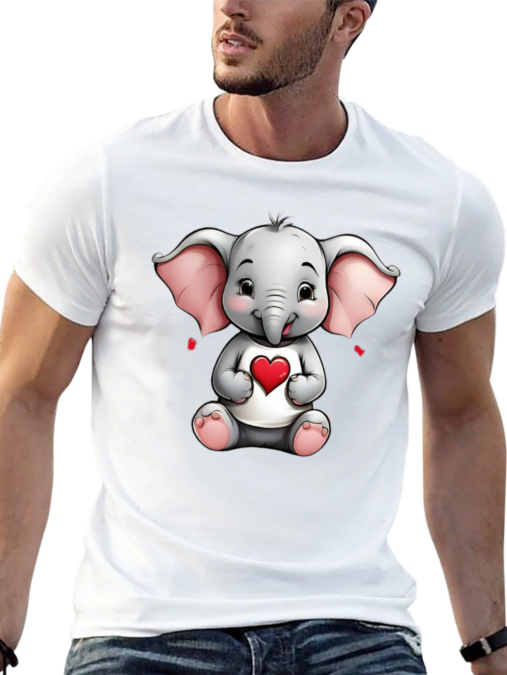 Cute Elephant with Heart Graphic Tee