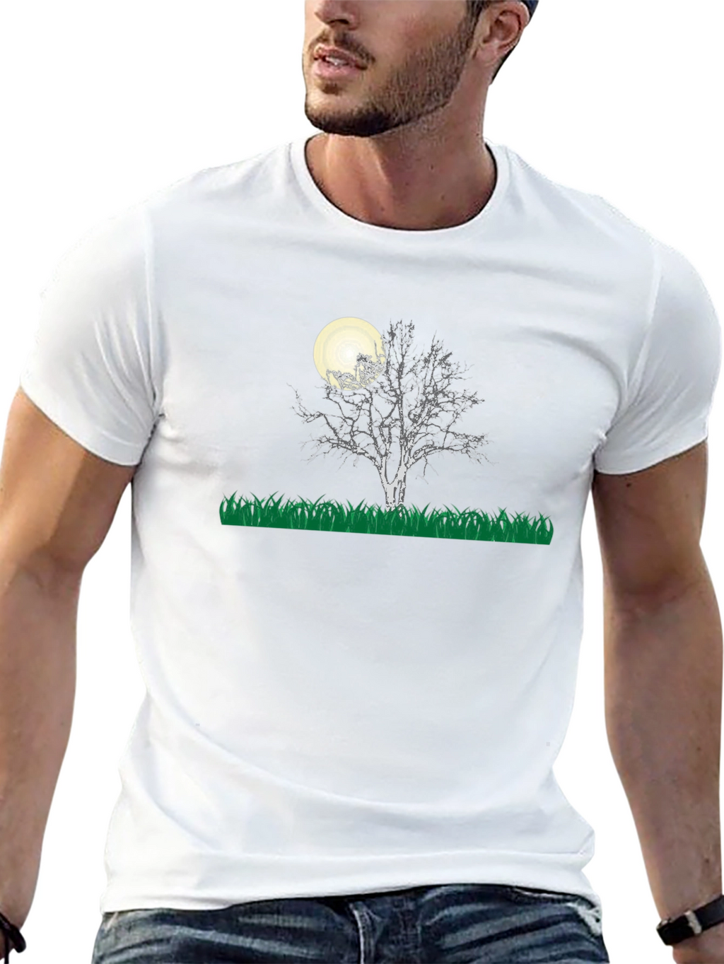 Moonlit Tree Graphic Tee - Black Cotton Blend