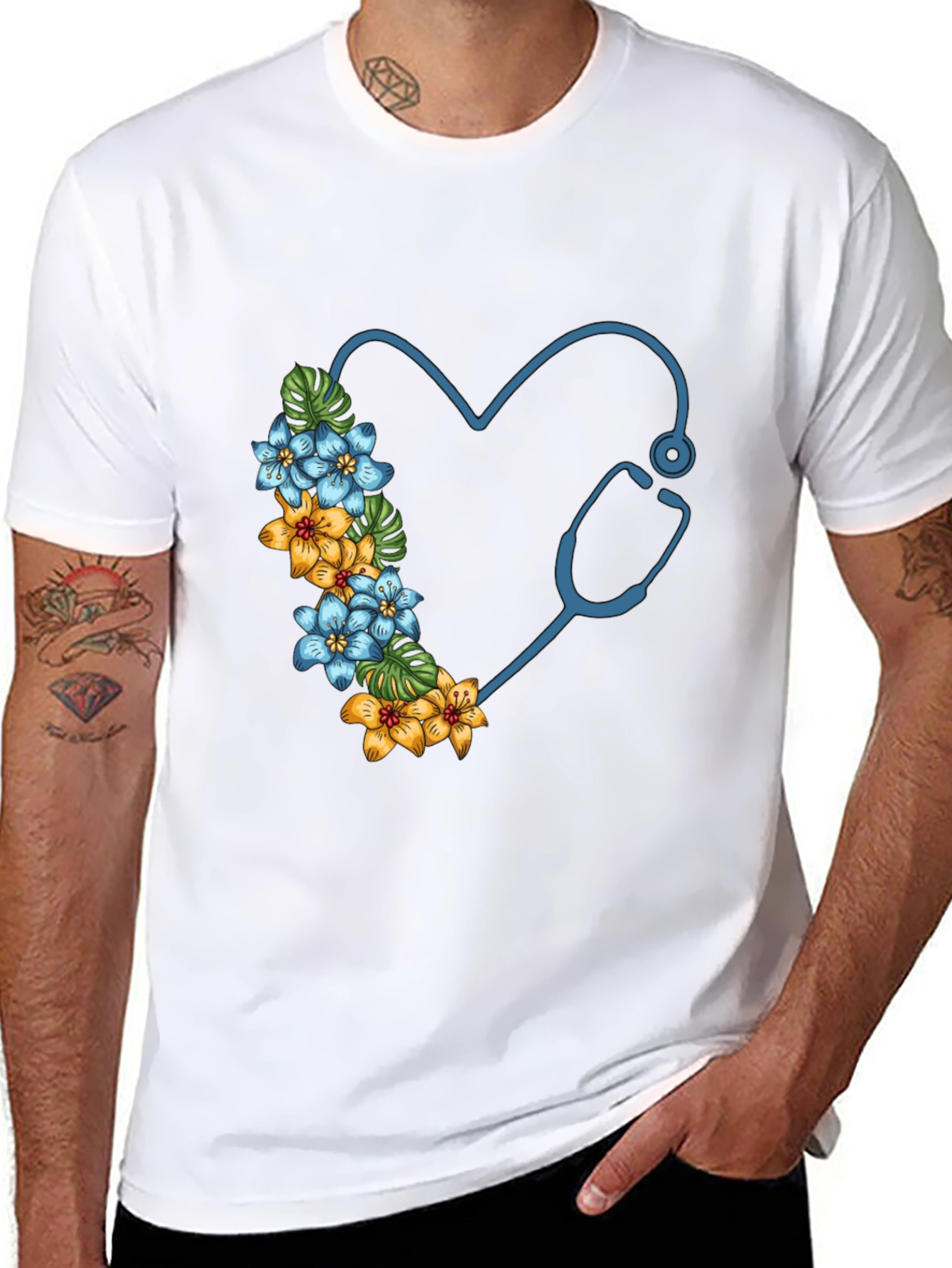 Floral Stethoscope Heart Graphic Tee