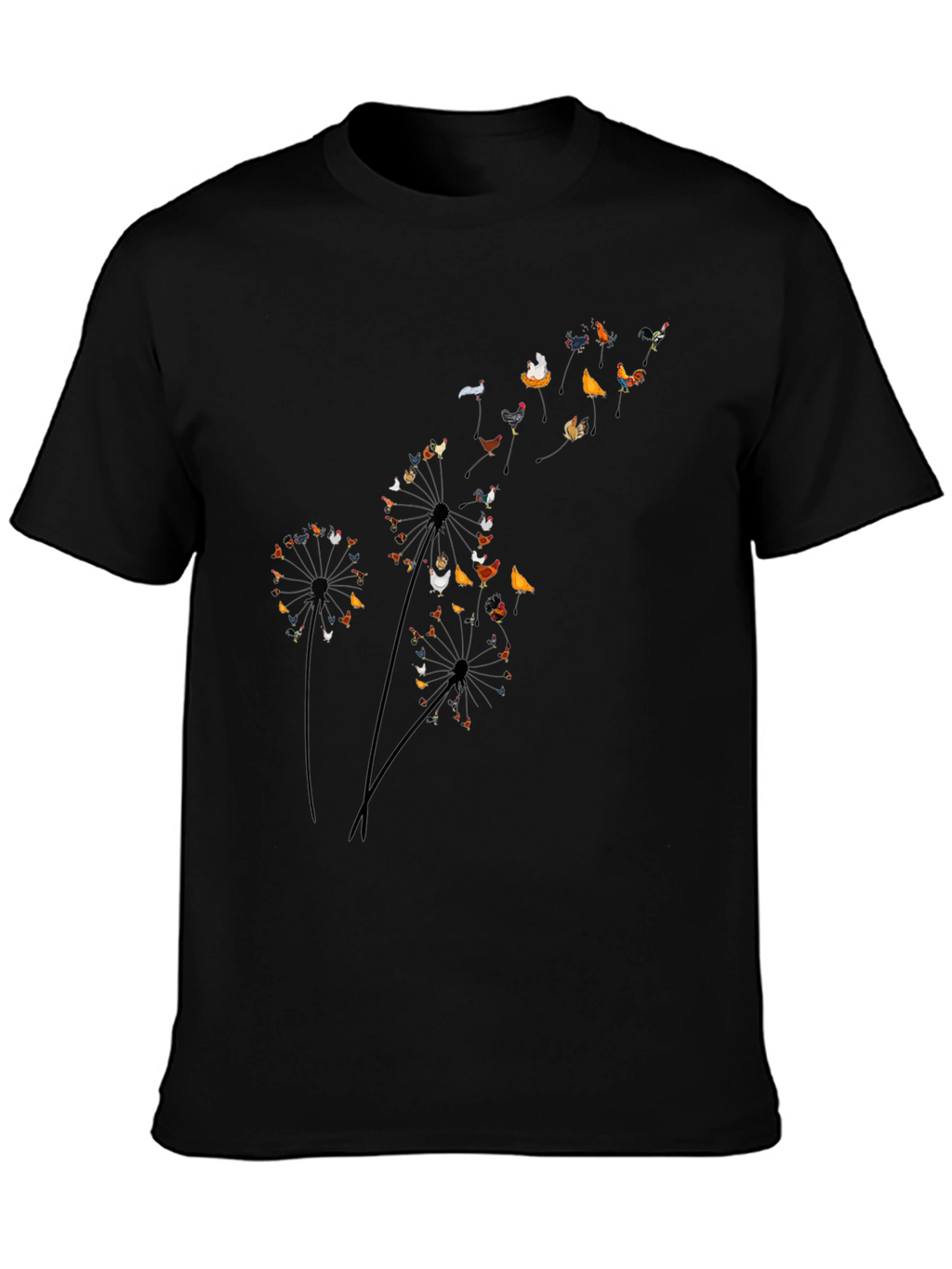 Chicken Dandelion Black T-Shirt