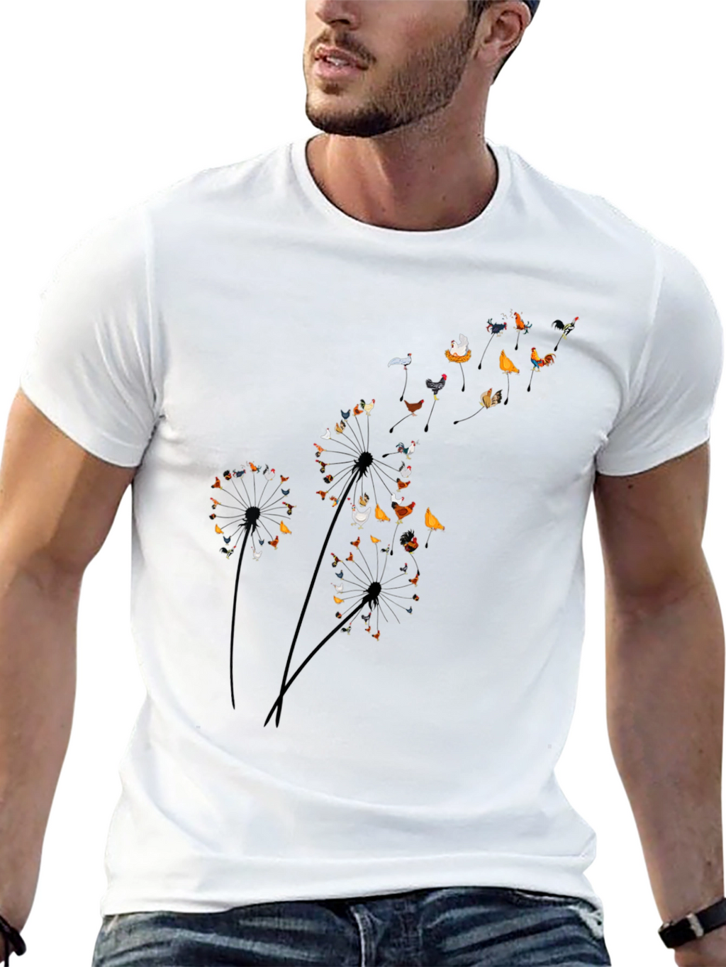 Chicken Dandelion Black T-Shirt