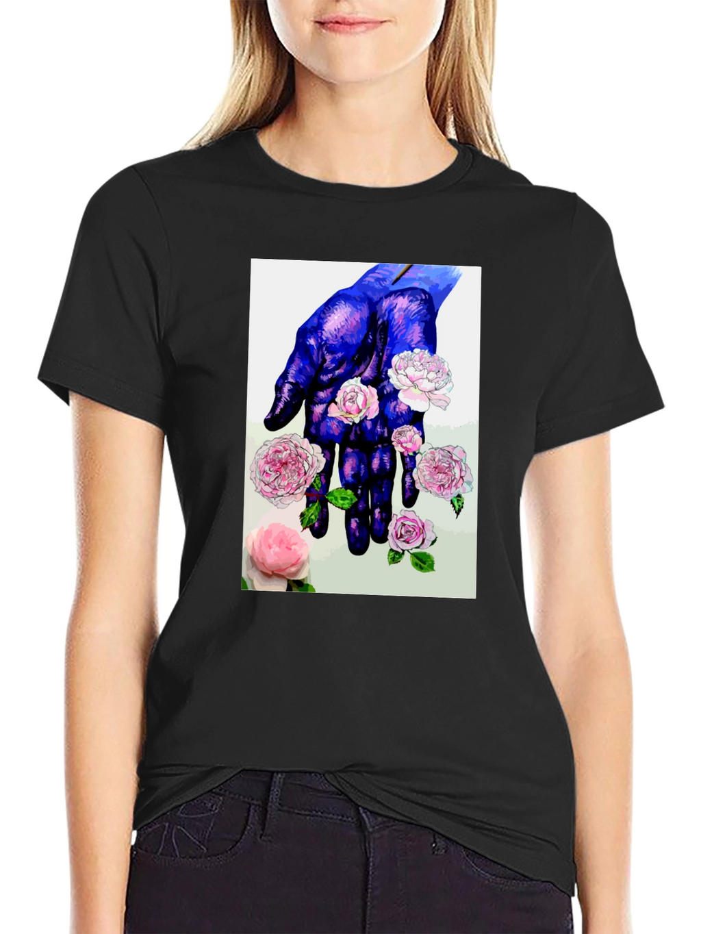 Floral Hand Print T-Shirt - Unique Artistic Design