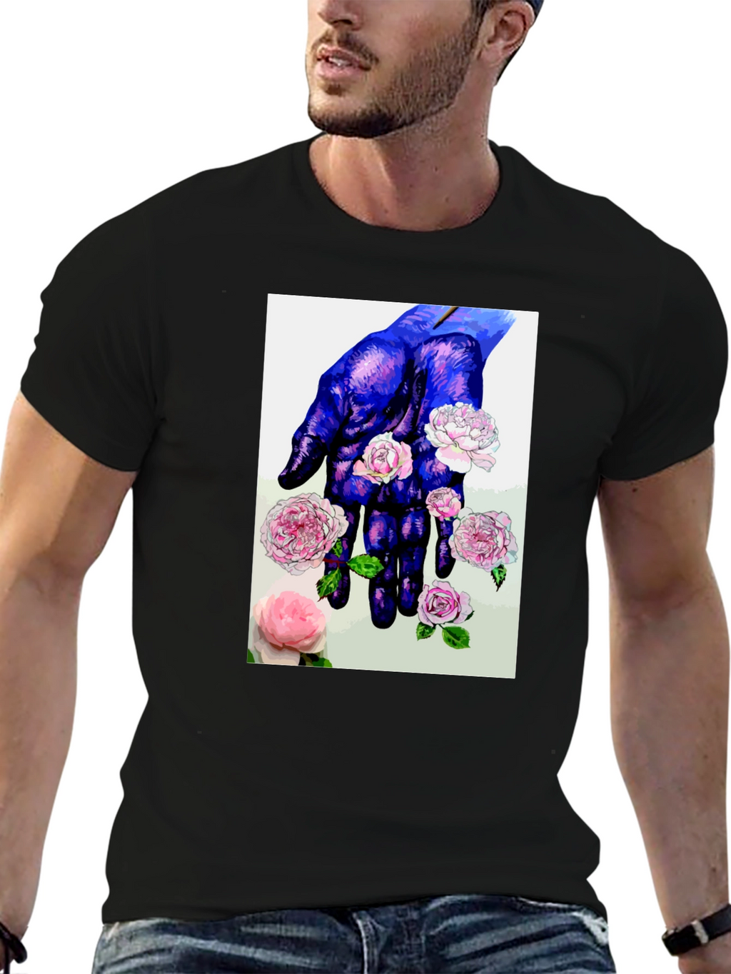 Floral Hand Print T-Shirt - Unique Artistic Design