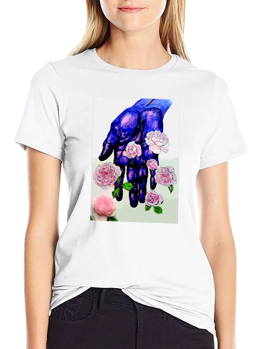Floral Hand Print T-Shirt - Unique Artistic Design
