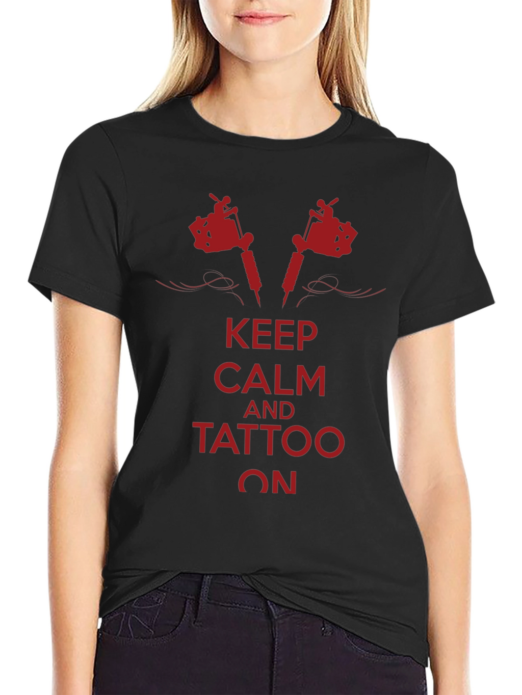 Keep Calm Tattoo On Graphic Tee - Black