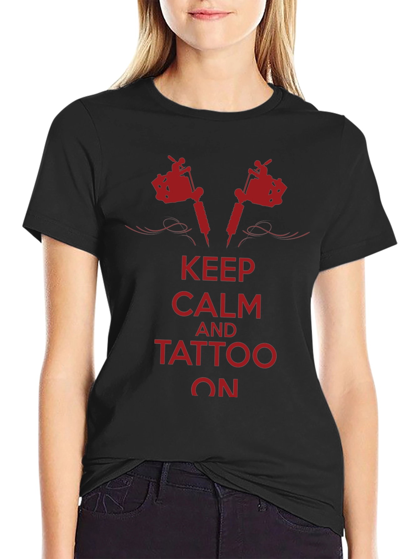 Keep Calm Tattoo On Graphic Tee - Black