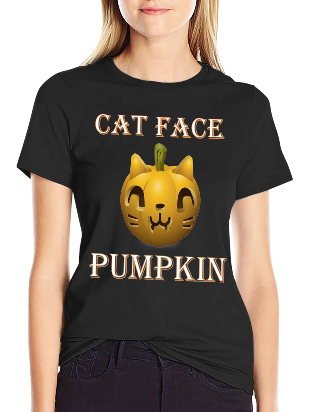 Cat Face Pumpkin Halloween T-Shirt