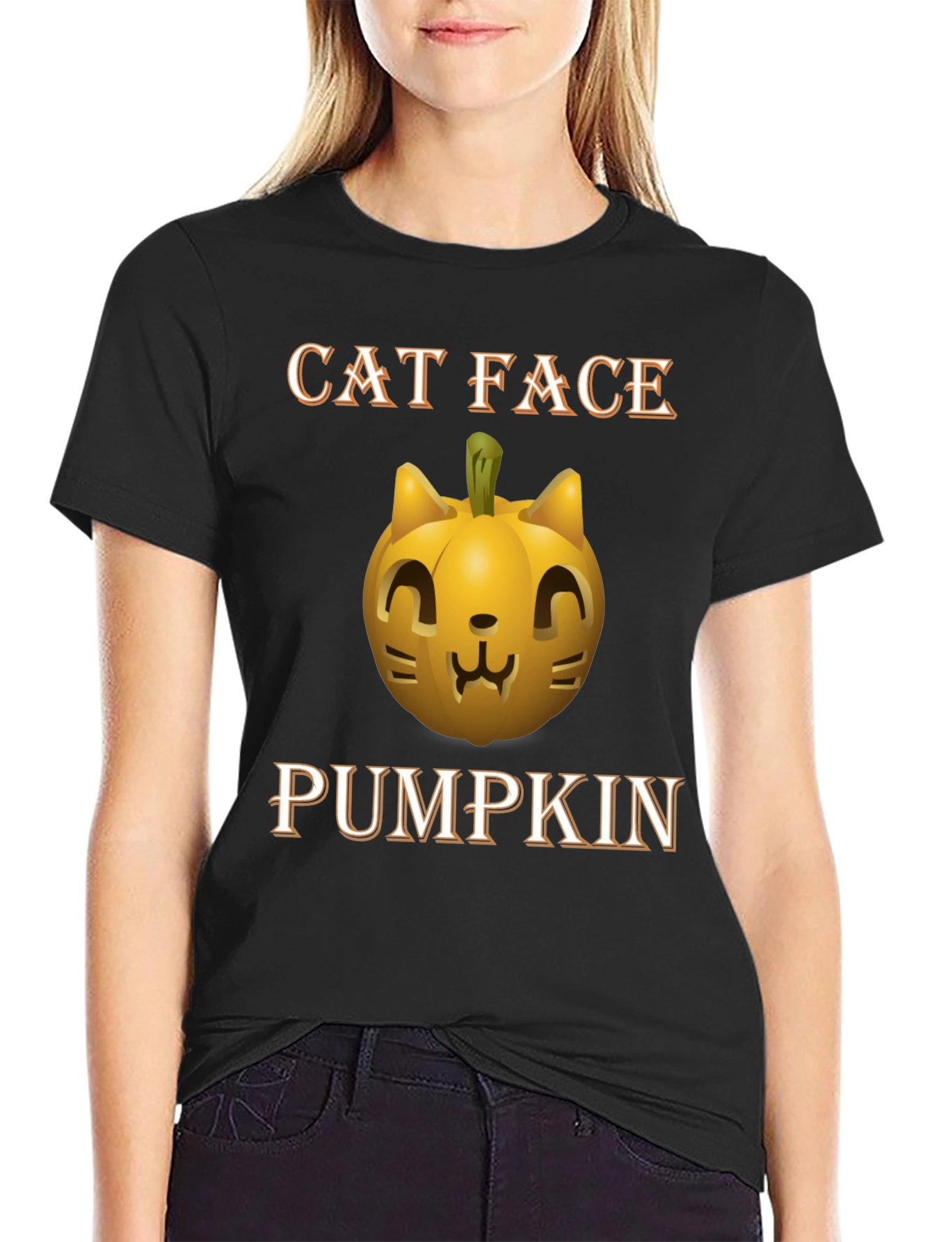 Cat Face Pumpkin Halloween T-Shirt